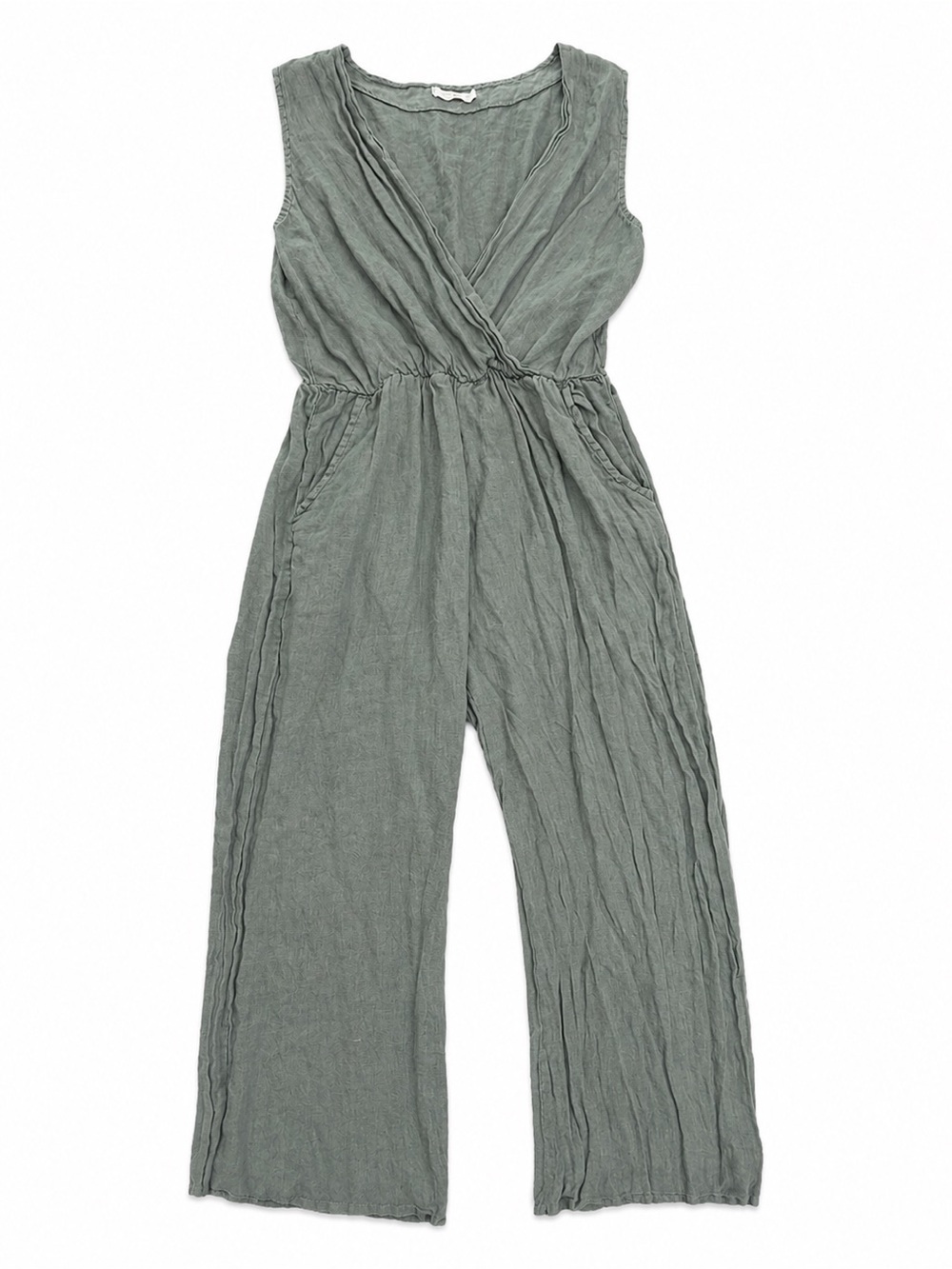 Sleeveless Wrap Wide-Leg Jumpsuit in Sage Green - Picture 2 of 4